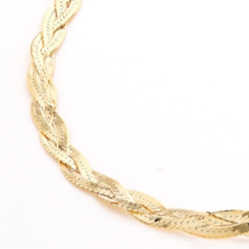 ITALIAN  10K SOLID Yellow GOLD 18 in Braided Herringbone Necklace 18in X .12in